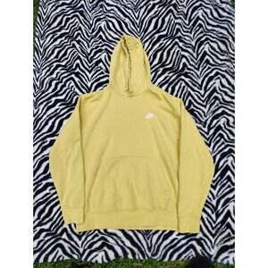 Nike Sportswear Club Fleece Hoodie Mens L Yellow BV2654‎ Athletic Logo Pullover